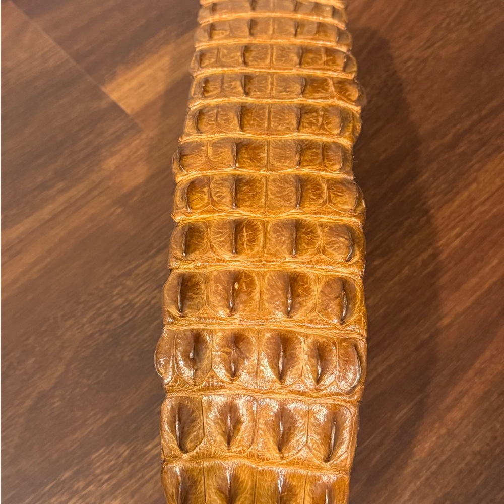 Elegant Tan Crocodile Leather Accent